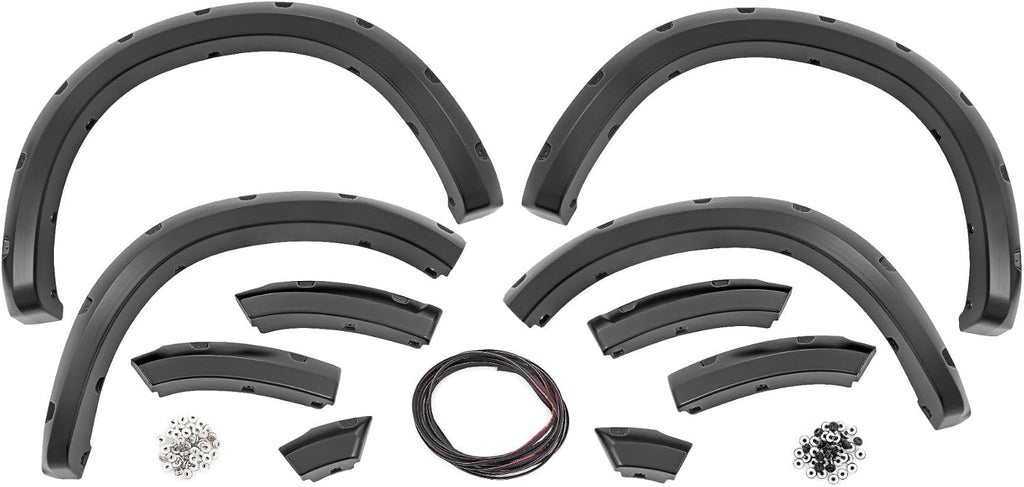 Rough Country Pocket Fender Flares for Ram 1500 2WD/4WD (2009-2018) - Bolt-on Rivet Style, UV-Resistant ABS, Paintable Matte Black
