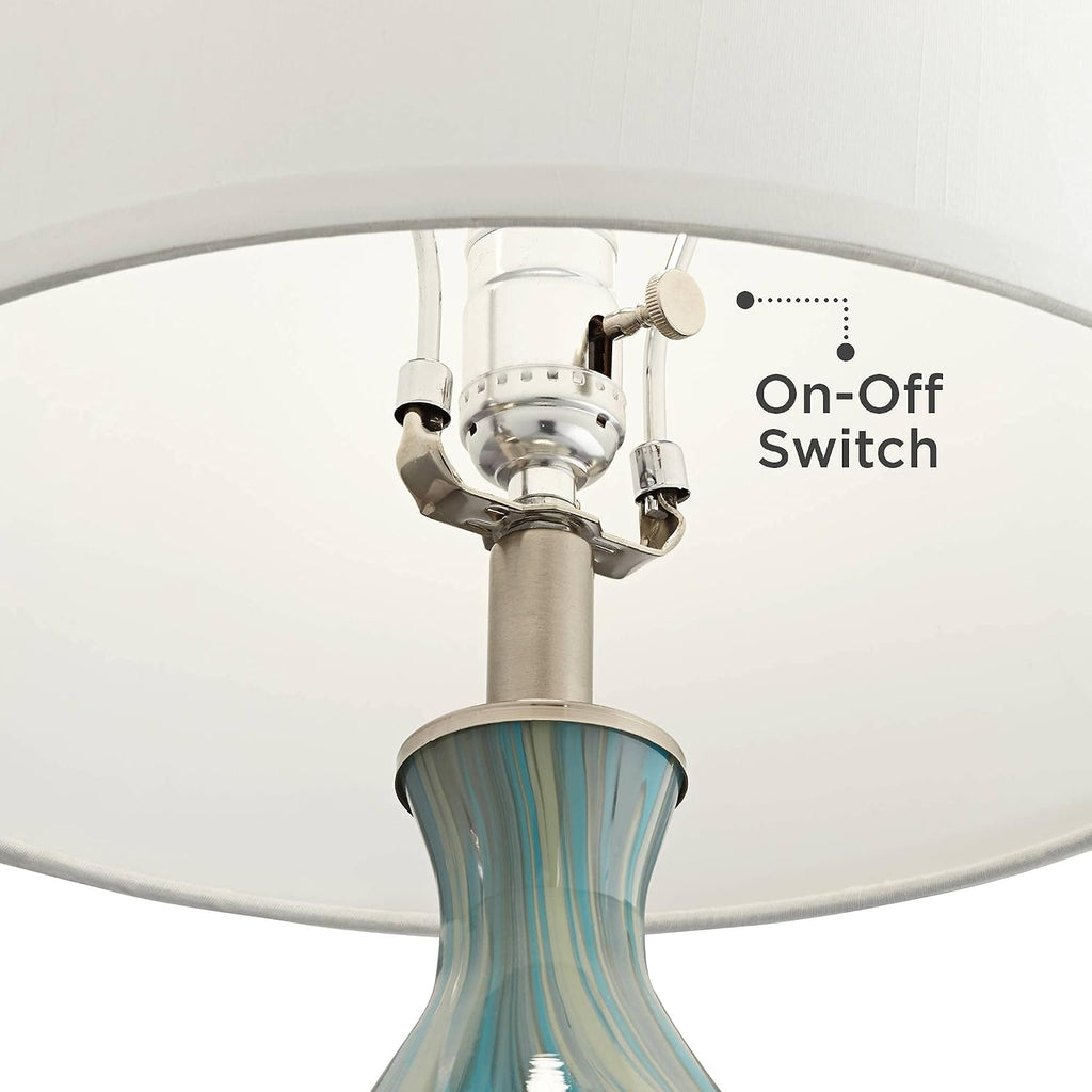 360 Lighting Cirrus Modern Style Accent Table Lamp 22' High Blue Gray Glazed Art Glass Off White Drum Shade Decor for Living Room Bedroom House Bedside Nightstand Home Office (Color May Vary)