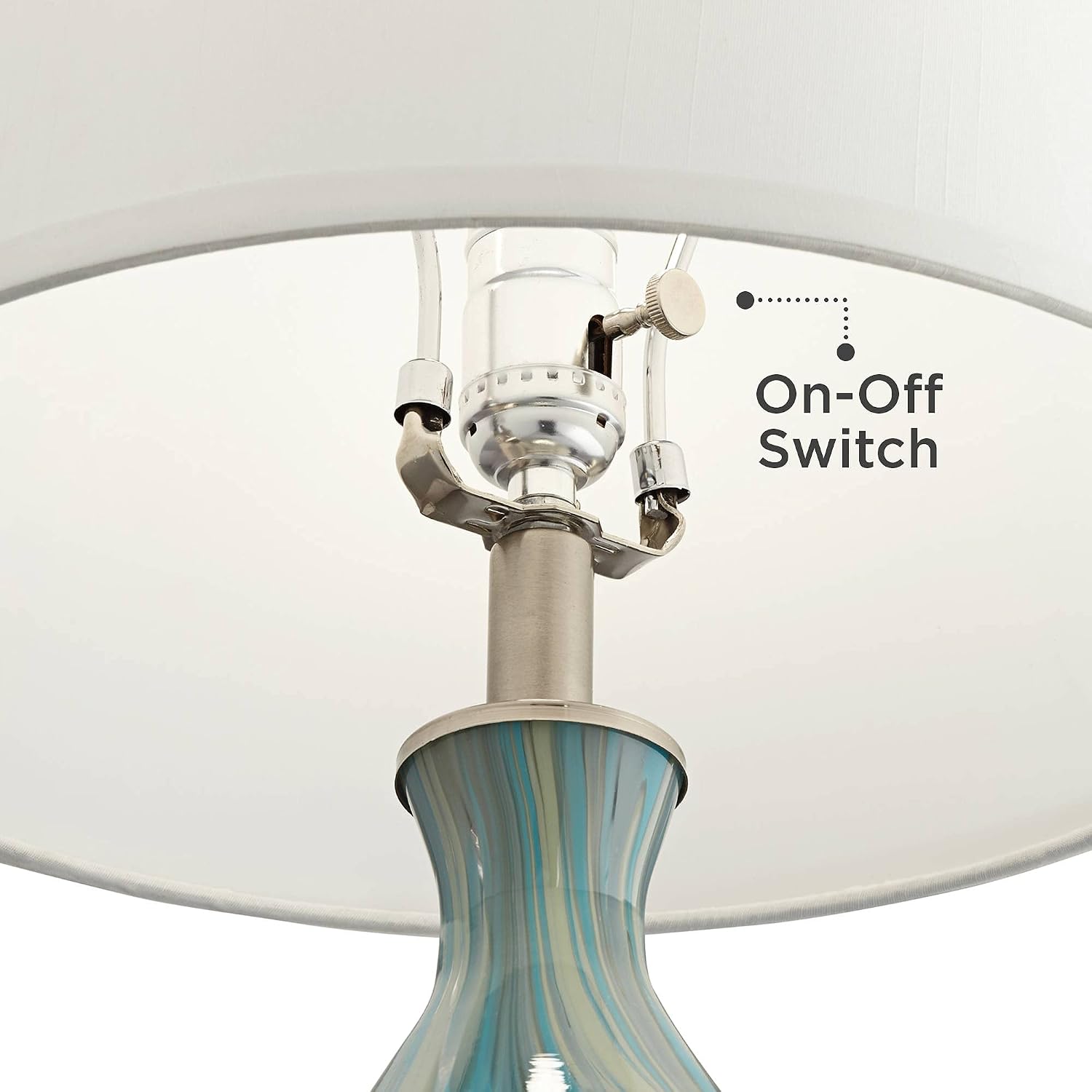 360 Lighting Cirrus Modern Style Accent Table Lamp 22' High Blue Gray Glazed Art Glass Off White Drum Shade Decor for Living Room Bedroom House Bedside Nightstand Home Office (Color May Vary)