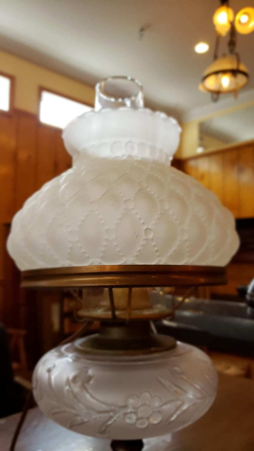 B&P Lamp® 7 Inch Fitter Satin (Frosted) Glass Diamond Quilted Pattern Student Shade with Crimped Top for Vintage and Antique Style Globes