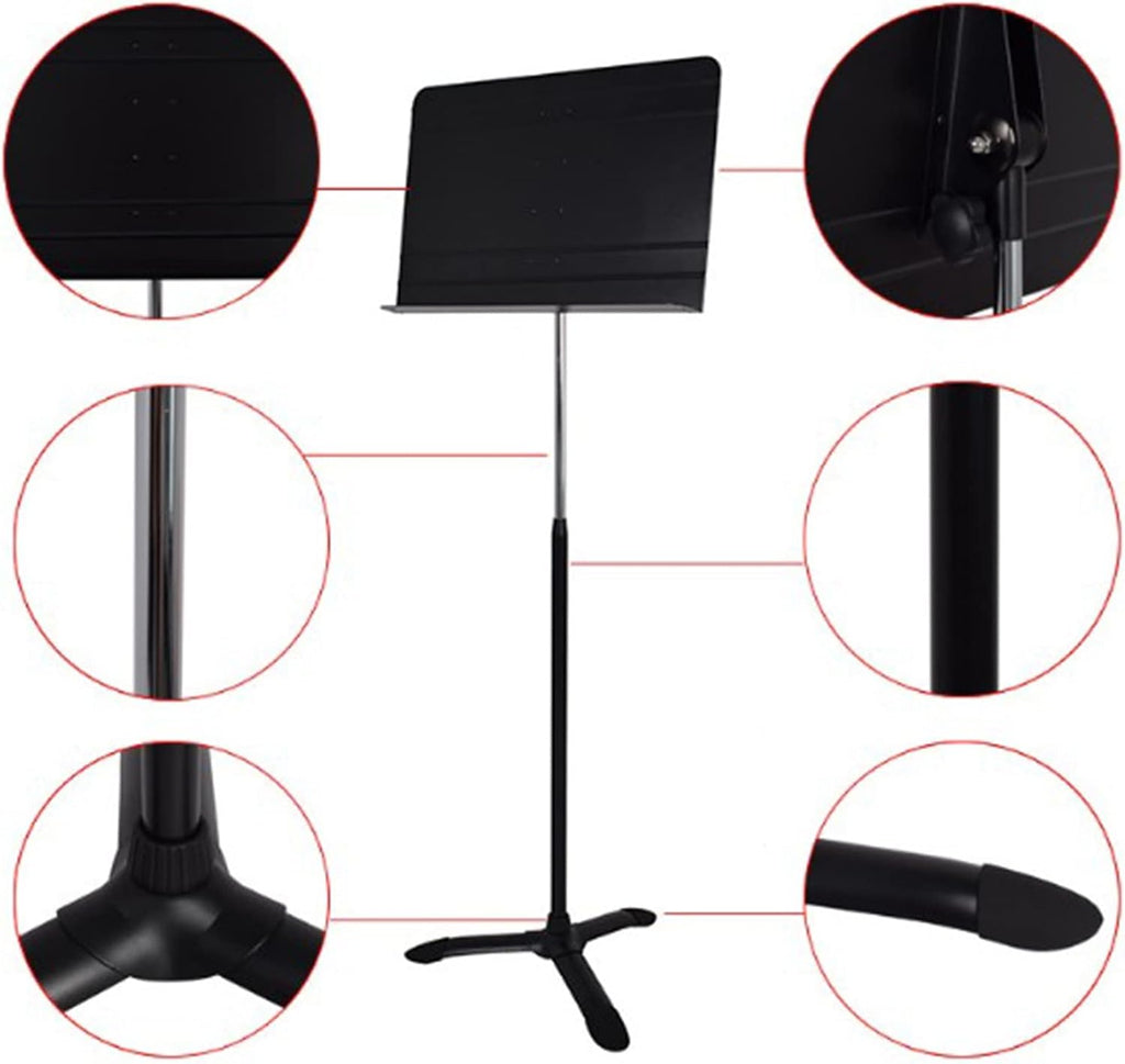 Extra Tall Sheet Music Stand, Lightweight Black Aluminum, Floor Standing Sturdy Compact Drum Viola Books Holder Support, Adjustable Height