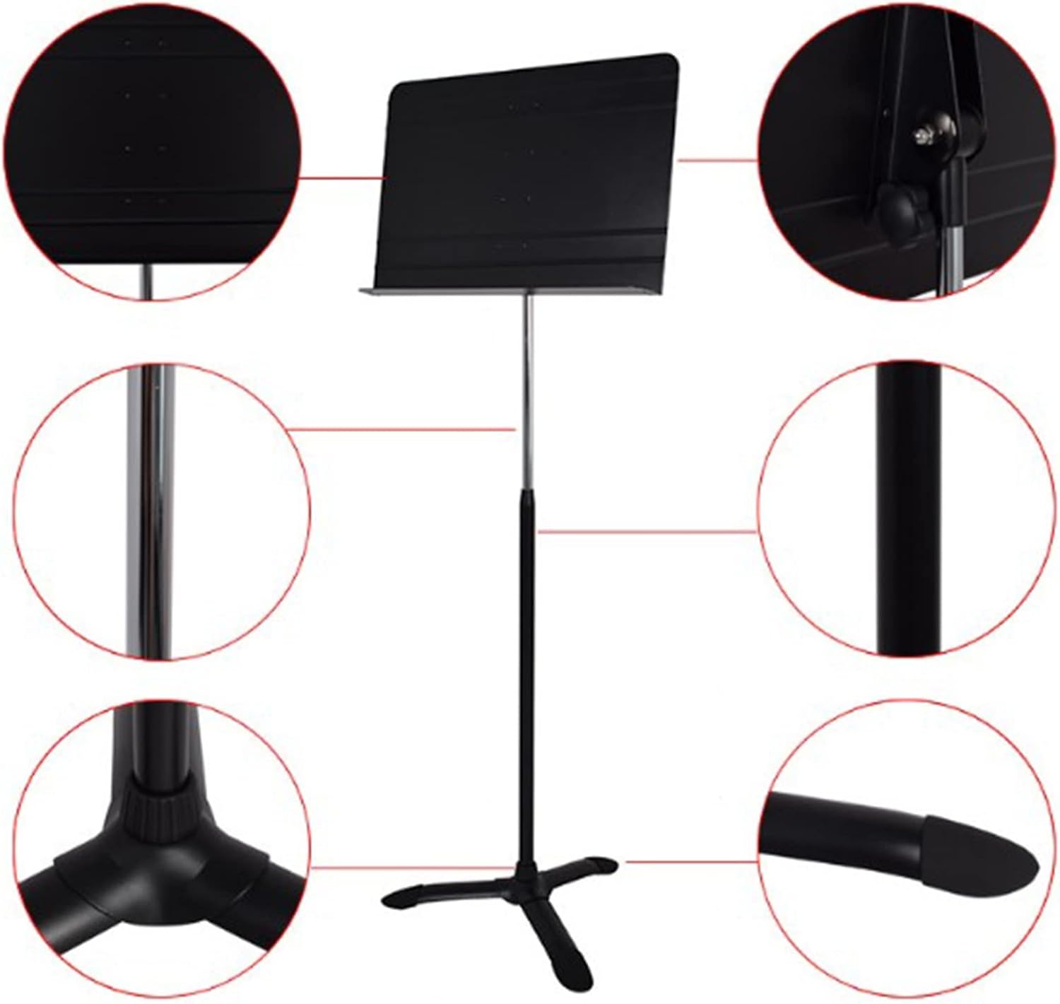 Extra Tall Sheet Music Stand, Lightweight Black Aluminum, Floor Standing Sturdy Compact Drum Viola Books Holder Support, Adjustable Height