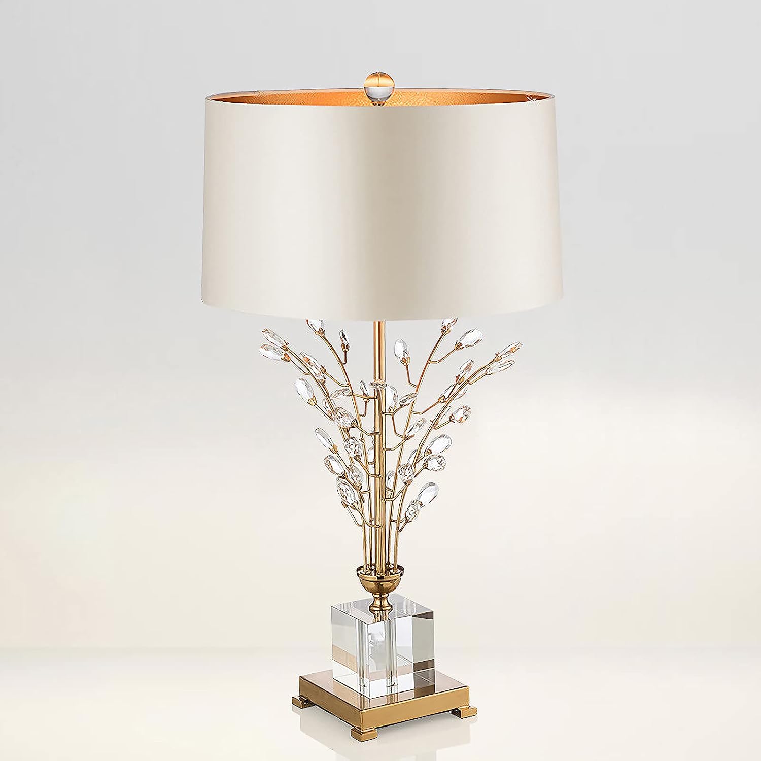 Glass Table Lamp Modern Bedside Lamp Decorative with Metal Base White Linen Fabric Lampshade Modern Bedside Lamp for Bedroom Living Room Elegant Nightstand Lamp Crystal Decoration for Office Desk