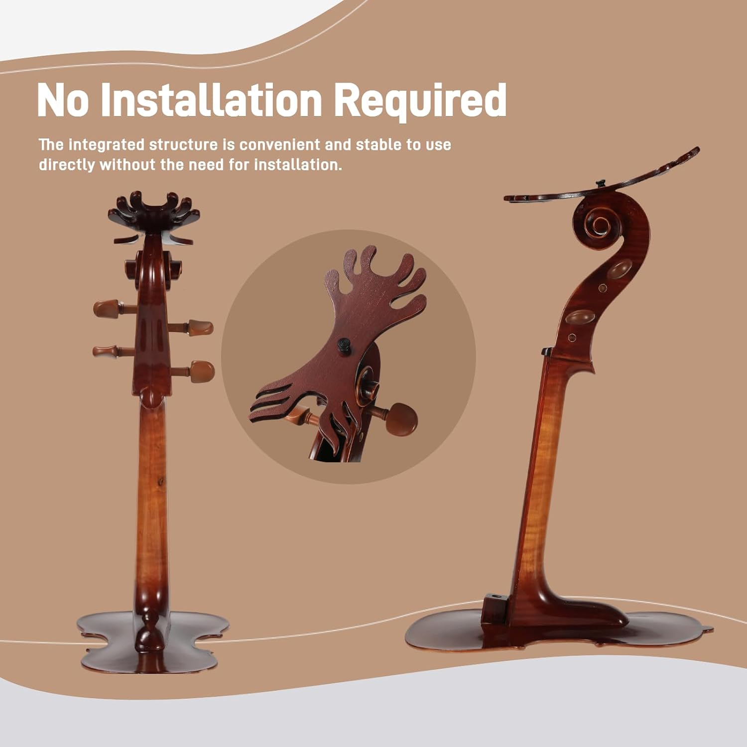 Solid Wood Violin Stand with Bow Holder - No Assembly Needed, Heavy-Duty 4/4 Size Display, Handcrafted Cut-Out Design for Home/Studio/Stage