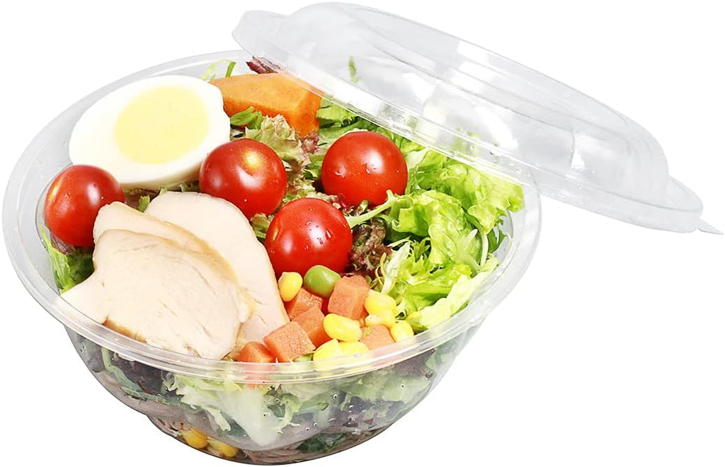 Restaurantware-Thermo Tek 32 Ounce Disposable Salad Bowls, 500 Round Deli Bowls - Avoids Cracks And Leaks, Sustainable, Clear Plastic Salad Container Bowl, For Cold Foods, Lids Sold Separately