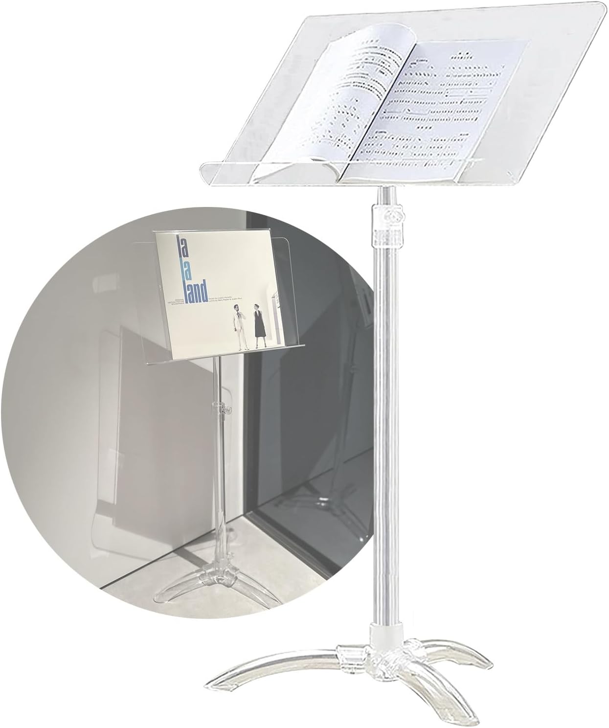 Sheet Music Stand Adjustable, Clear Acrylic Conductor Music Stand, Professional Music Book Holder, 91-141 Cm Can Be Lifted, Stabilize Durable, for Guitar, Ukulele, Violin Players