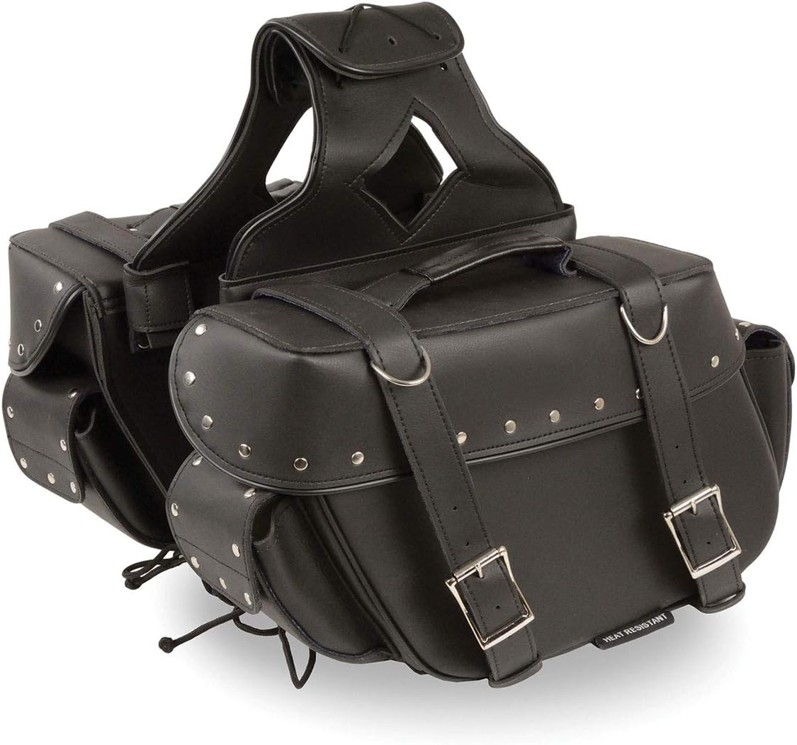 Milwaukee Leather SH574ZB Black Large Zip-Off PVC Throw Over Riveted Saddle Bag