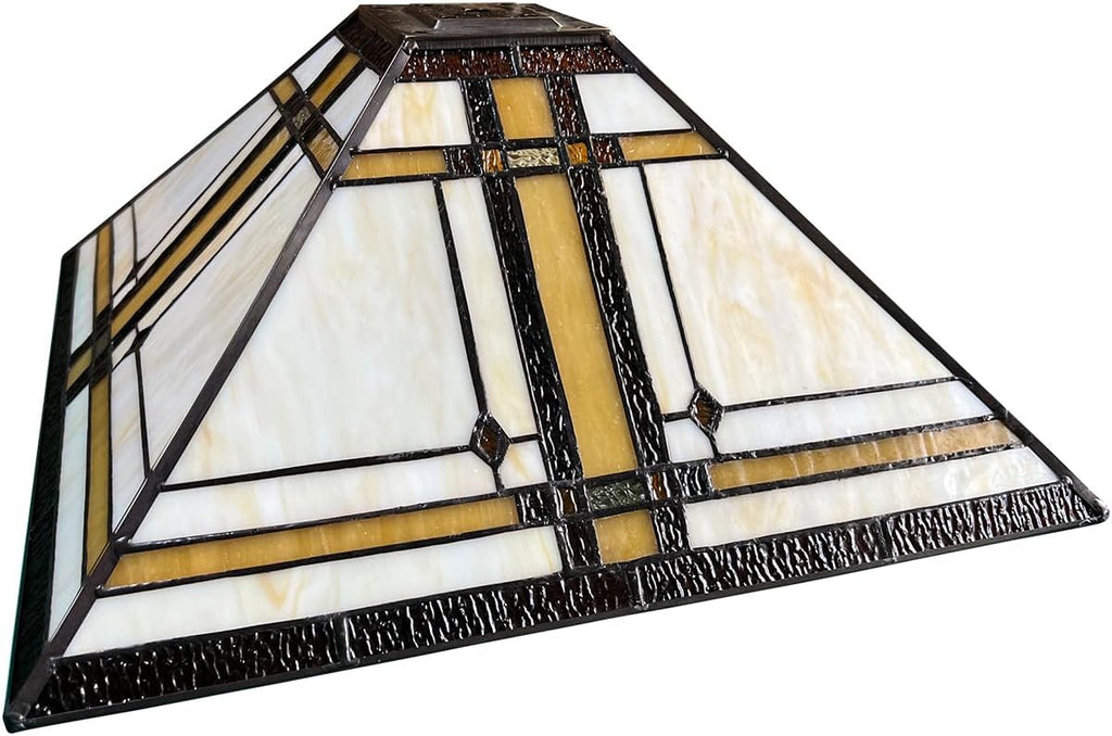 Capulina Tiffany Lamp Shade Accessories Replacement 16 Inches Wide Mission Cream Style Stained Glass Lampshade for Table Lamp Floor Lamp