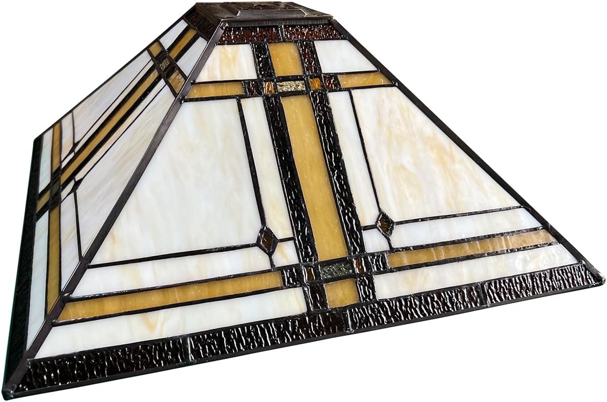 Capulina Tiffany Lamp Shade Accessories Replacement 16 Inches Wide Mission Cream Style Stained Glass Lampshade for Table Lamp Floor Lamp