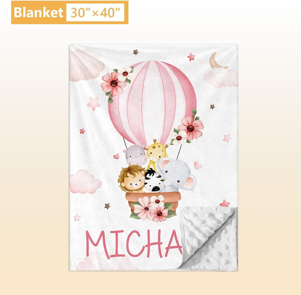 Terwex Personalized Baby Bedding Set, 5 Pcs Custom Infants Bedding Set with Infant Name, Double Layer Crib Set for Boys Girls, Customized Gifts for Nursery Toddlers Baby Shower, Hot Air Balloon Animal