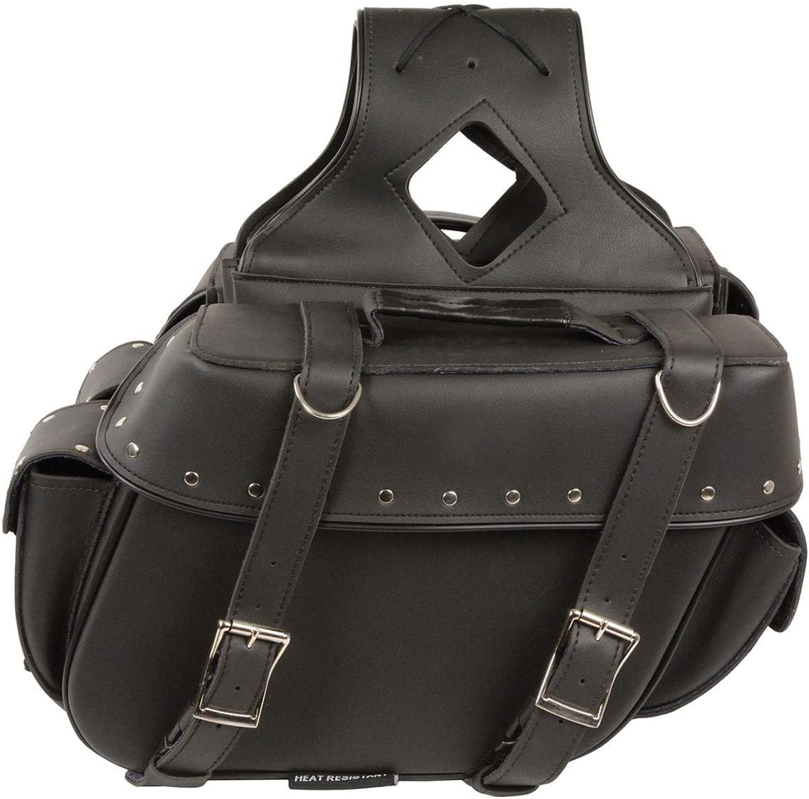 Milwaukee Leather SH574ZB Black Large Zip-Off PVC Throw Over Riveted Saddle Bag