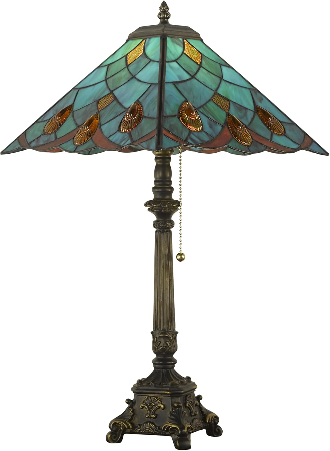 Tiffany Table Lamps Sky Blue Stained Glass Crystal Style Mission Desk Lamp 12X12X24 Inch Bronze Resin Base