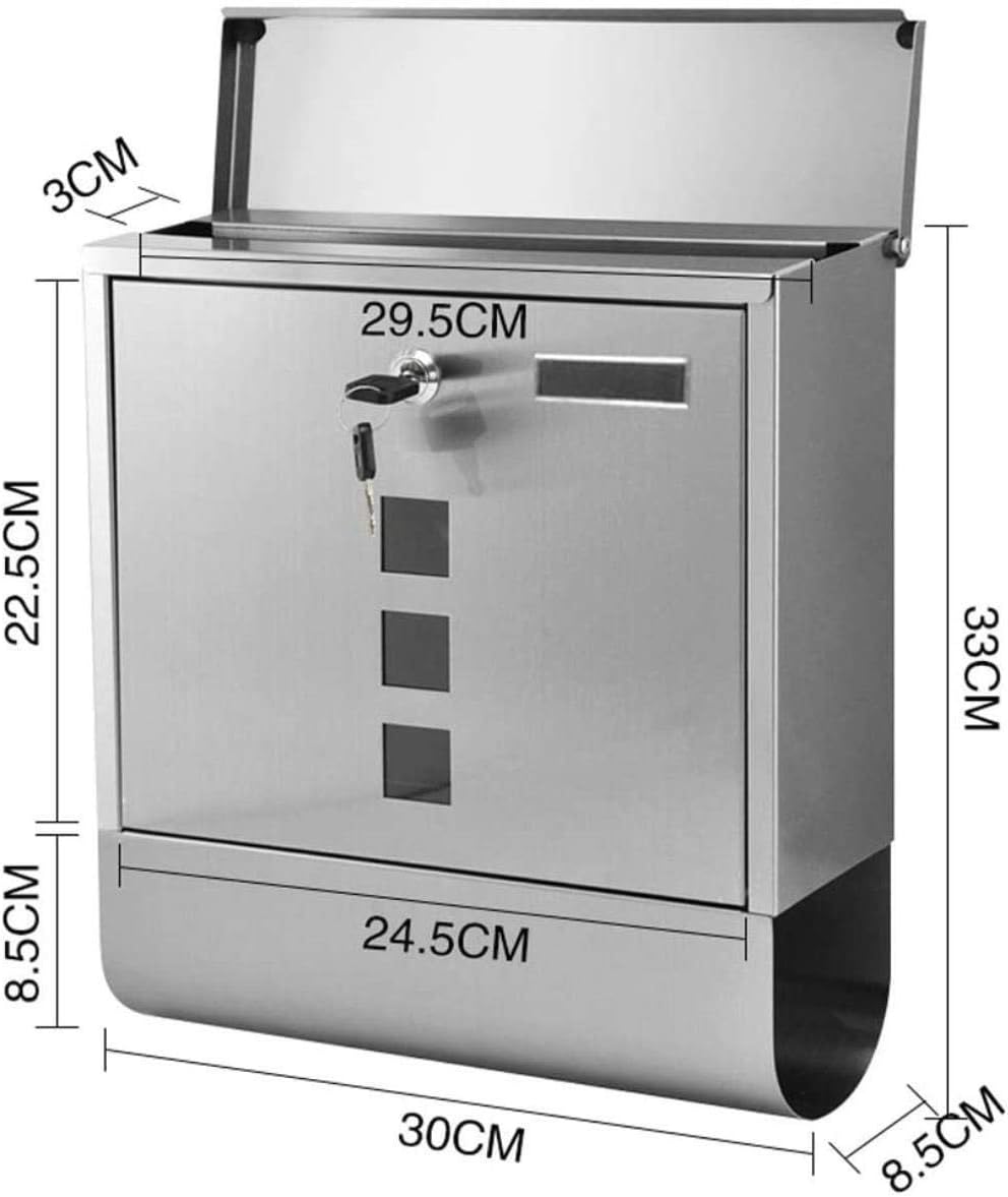 Mailbox Postbox Stainless Steel Letter Box Outdoor Wall with Lock Report Box Outdoor Waterproof Postbox