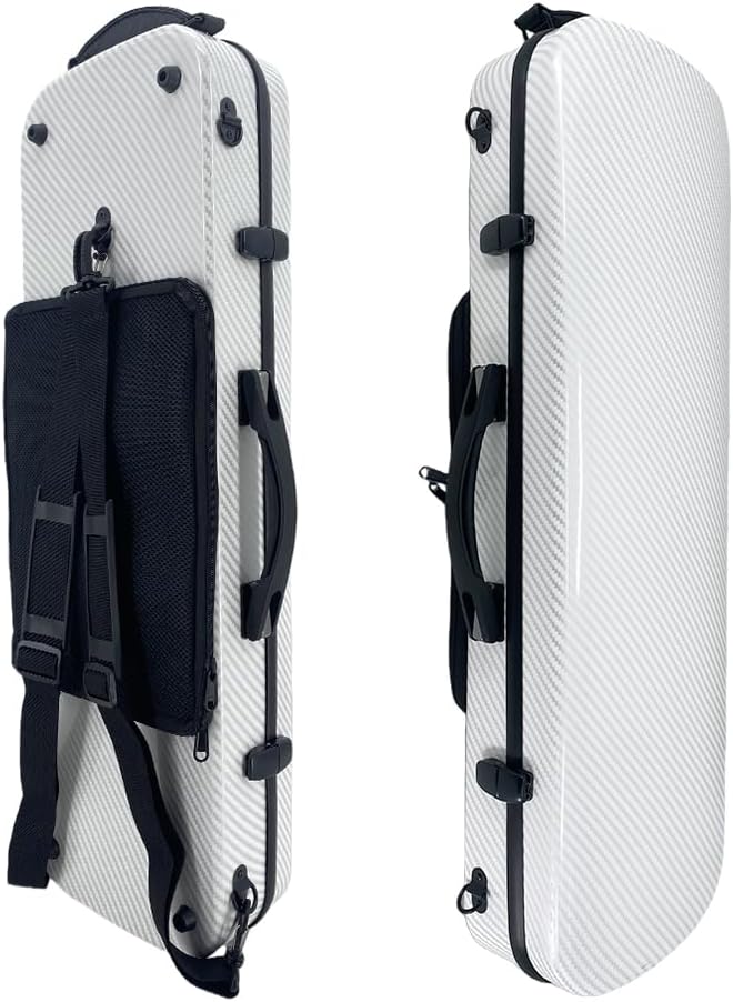 Violin Case 4/4 Full Size Carbon Fiber Material Includes Music Sheet Bag and Strap Lightweight Violin Case Ideal for Travel (White)