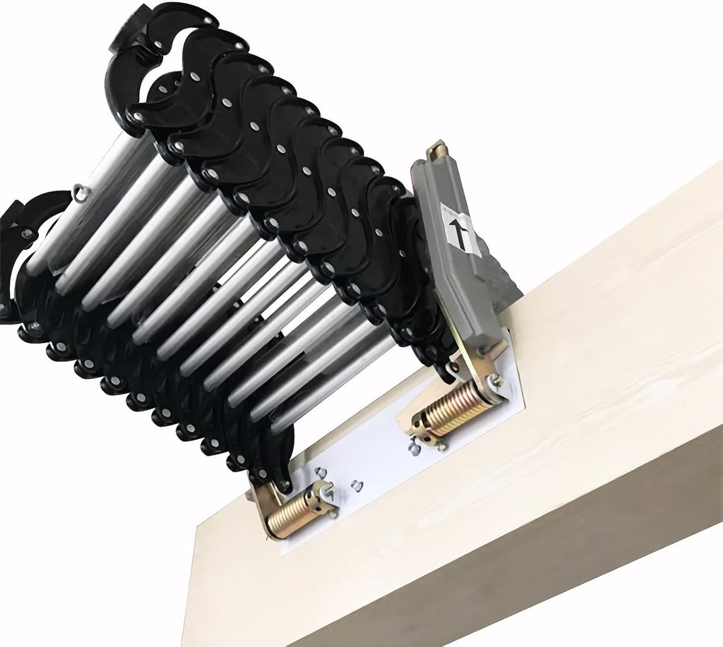 9.8 Feet Attic Ladder Pull Down 12 Steps, Black Aluminum Magnesium Alloy Wall-Mounted Folding Attic Loft Stairs, 660LB Load Capacity