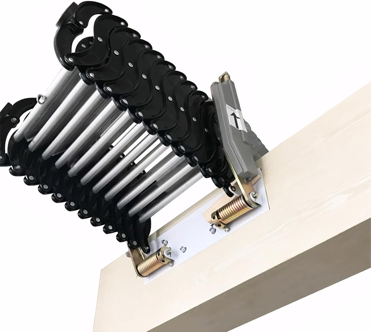 9.8 Feet Attic Ladder Pull Down 12 Steps, Black Aluminum Magnesium Alloy Wall-Mounted Folding Attic Loft Stairs, 660LB Load Capacity