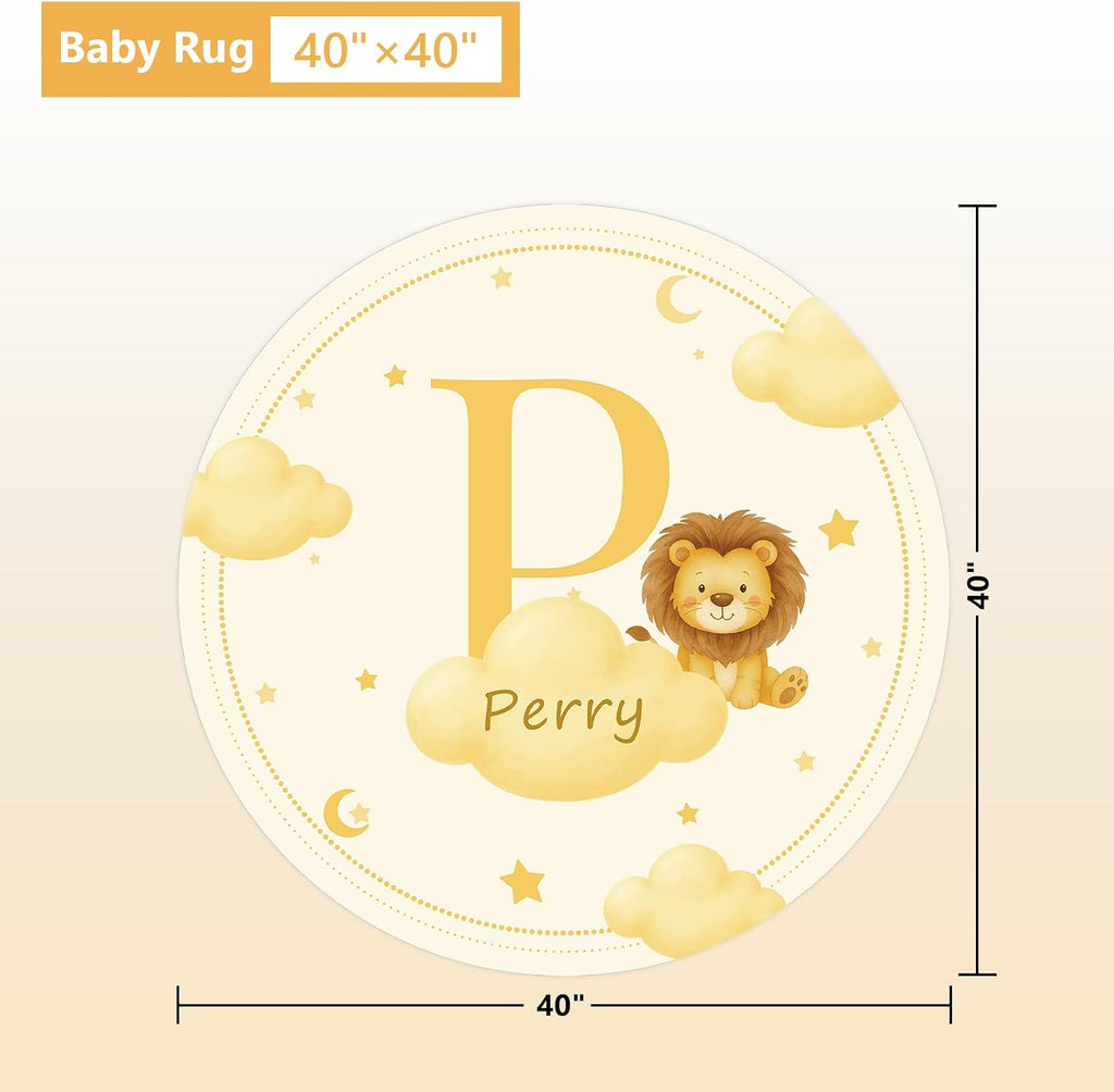 Terwex 5 Piece Customized Crib Bedding Set for Boys & Girl- Custom Name Baby Crib Yellow Lion Nursery Bedding Set with Fitted Sheet, Soft Blanket, Rug, Personalized Gifts for Newborn Infant Toddler