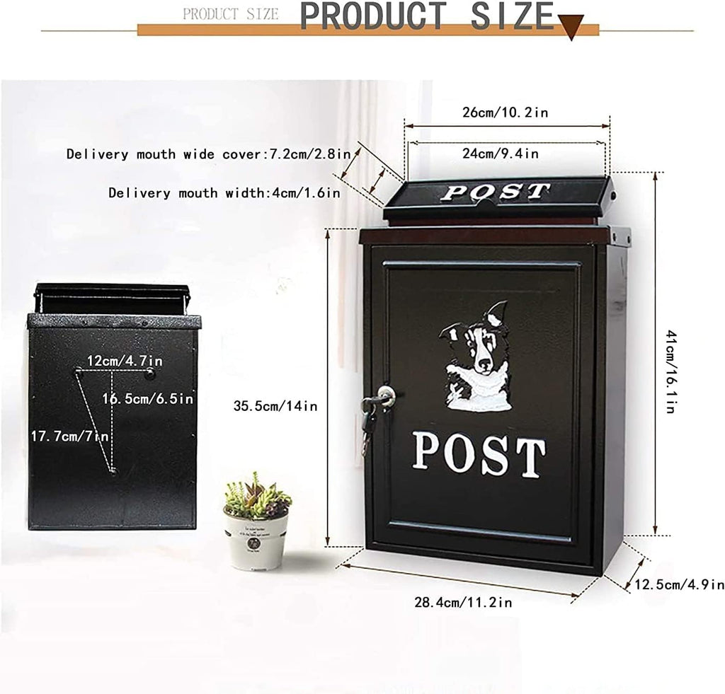 REMYS Suggestion Box Mailbox Complaint Suggestion Box Wall Mount Mailbox with Combination Locking Mail Boxes Steel Cover Rust-Proof Metal Post Box Waterproof Mailbox Black Drop Box