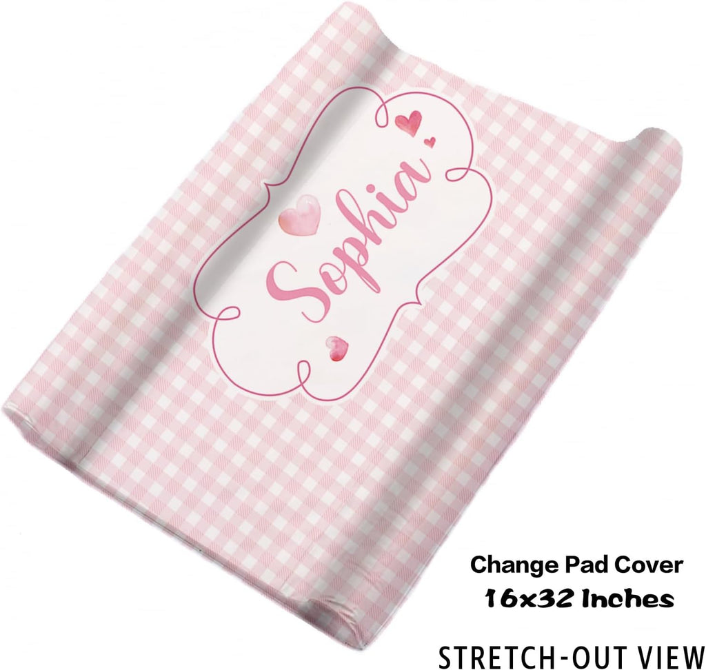 Personalized Nursery Crib Bedding Set: Custom Name Pink Checkered 5 Piece Baby Crib Sets with Cute Elephant Pattern - Toddler Double Layer Blanket Set, Comfortable Crib Bed Sheets for Baby Grils