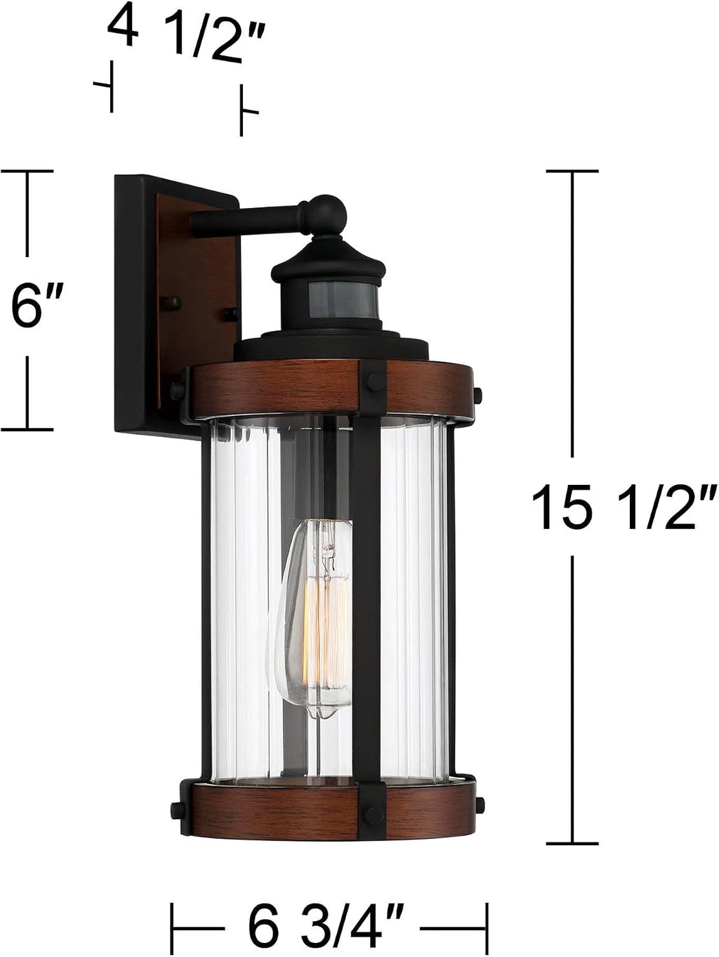 John Timberland Stan Industrial Outdoor Wall Light Fixtures Set of 2 Dark Faux Wood Black Metal Motion Sensor 15 1/2' Clear Glass for Cottage Core Post Exterior Barn Deck House Porch Yard Garage