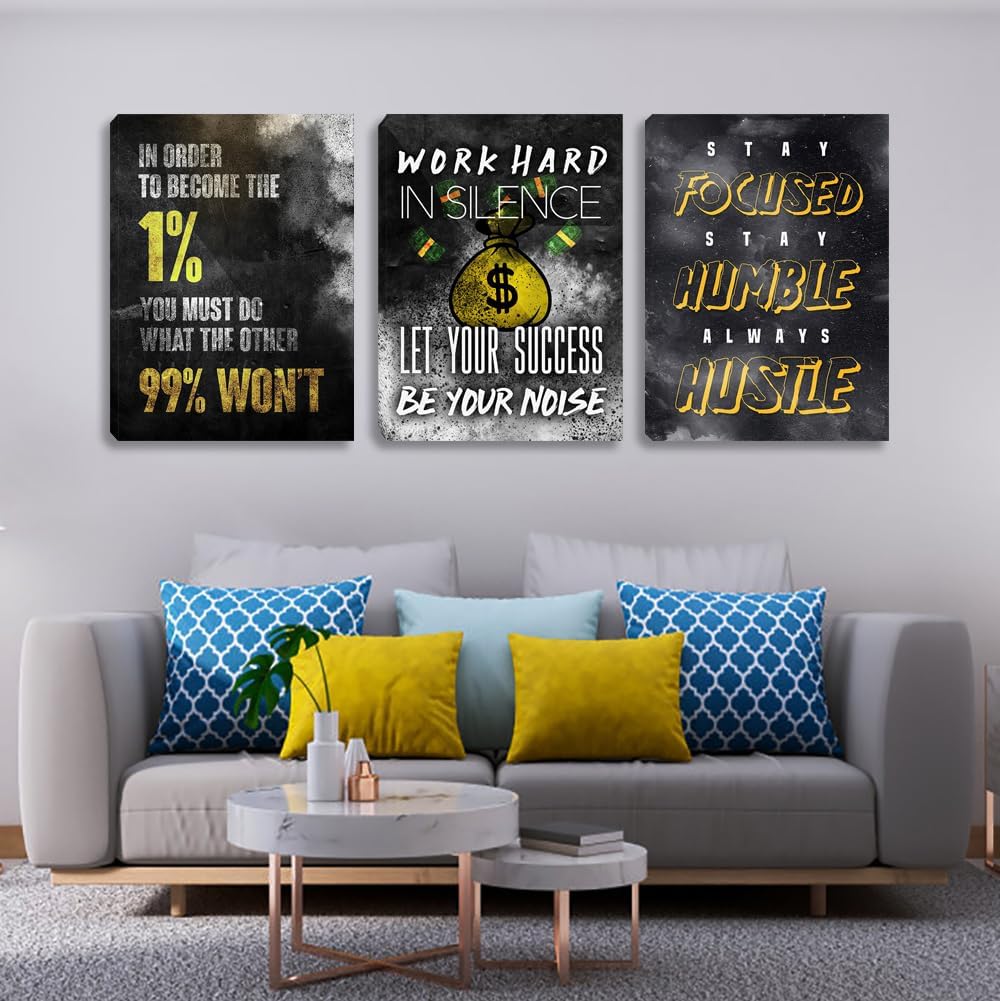 Motivational Canvas Wall Art Inspirational Entrepreneur Hustle Poster Prints Art Office Decor Work Hard Quotes Poster Pictures Framed Artwork Decor for Office Workplace Living Room(60''Wx 28''H)