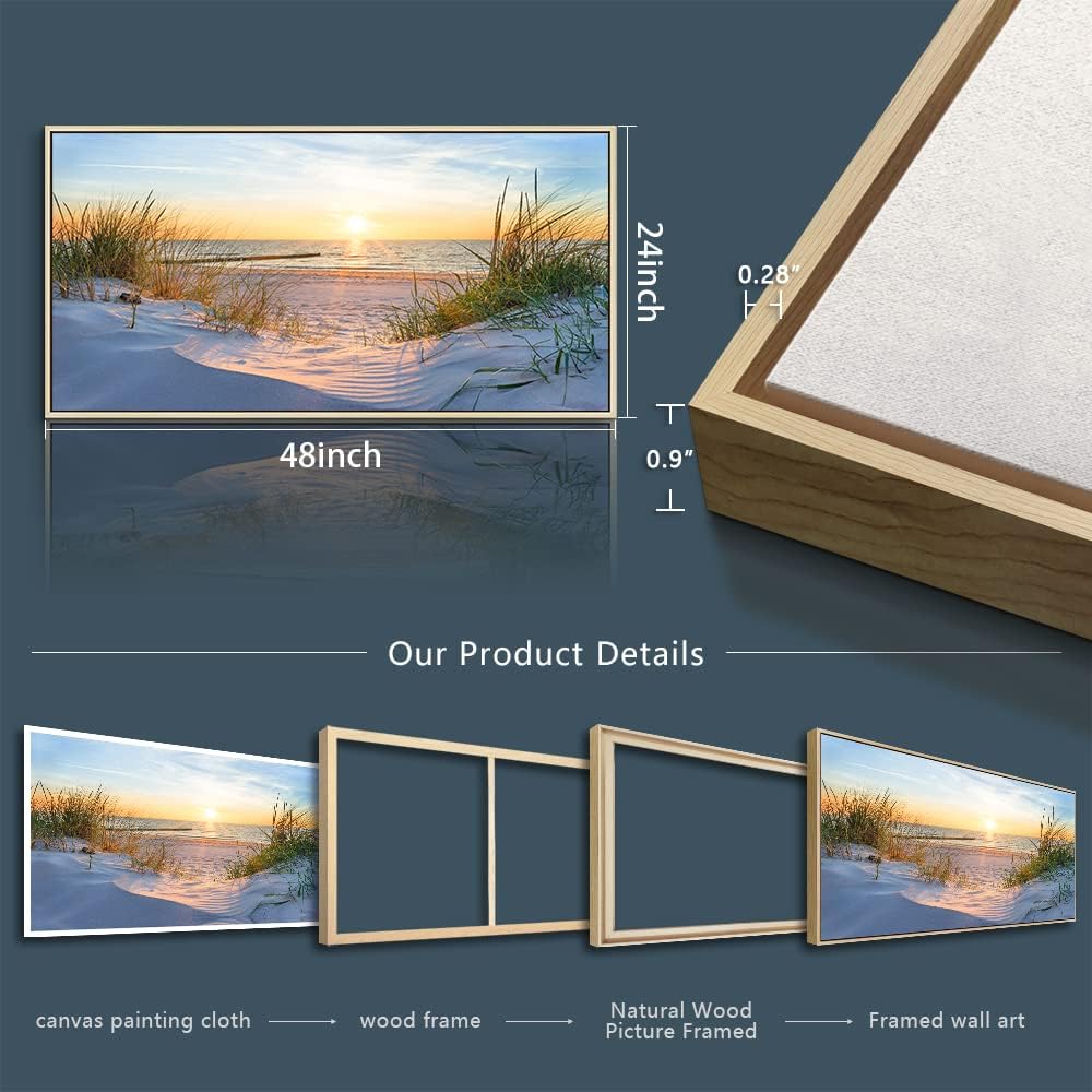 MHARTK66 Framed Wall Art for Living Room Modern Wall Decor for Bedroom Beach Landscapes Painting Coastal Picture Ocean Sunset Artwork for Walls Canvas Prints for Bathroom Office Large Home Decorations