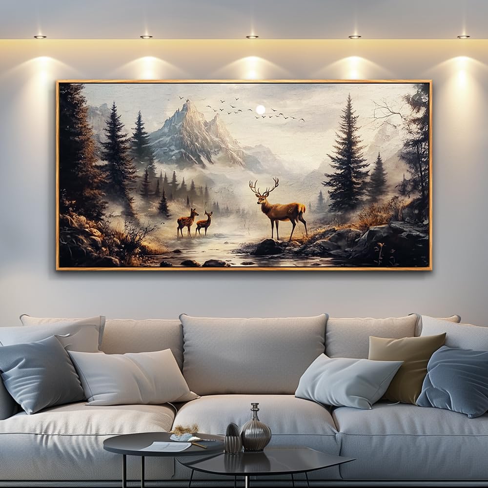 KELIYUAN Large Canva Wall Decor For Living Room Wood Framed Wall Art For Bedroom Office Murals Landscape Painting Of Elk Mountain Pictures Modern Restaurant Room Home Decorations Aesthetics 30'X60'