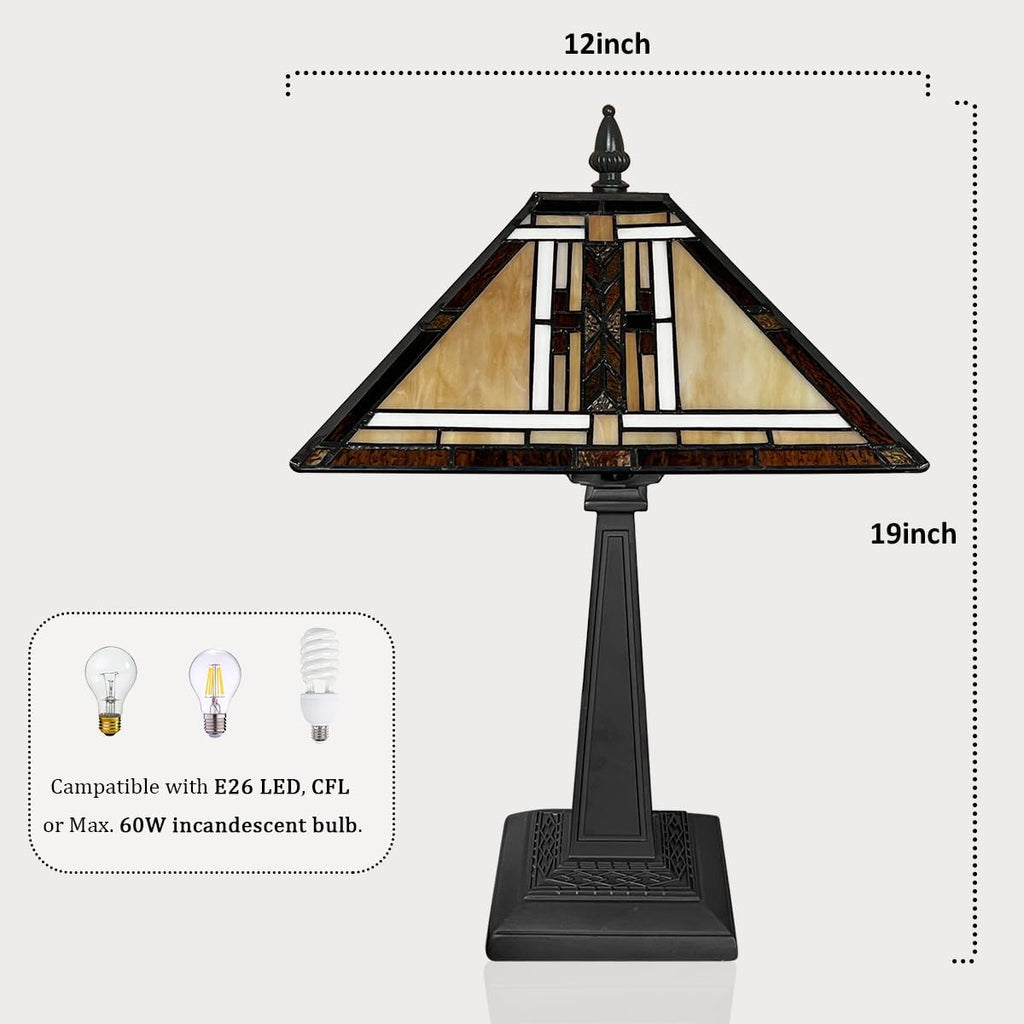 Tiffany Table Lamp,Mission Stained Glass Table Light,Antique Style Medium Size Desk Lamp Vintage Beside Reading Lamp for Living Room Bedroom Office