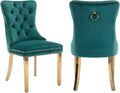 2 Piece Contemporary Velvet Upholstered Dining Chair with Chrome Stainless Steel Plating Legs, Nail Head Decro, Armless Tufted Dining Chair Fabric Dining Room Chair (Green&Gold, Set of 2)
