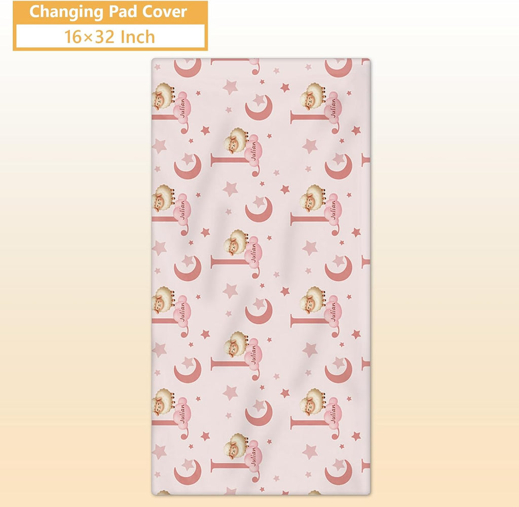 Terwex 5 Piece Customized Crib Bedding Set for Baby Girls - Custom Name Baby Crib Pink Sheep Nursery Bedding Set with Soft Blanket, Fitted Sheet, Rug, Personalized Gifts for Toddler, Newborn, Infant