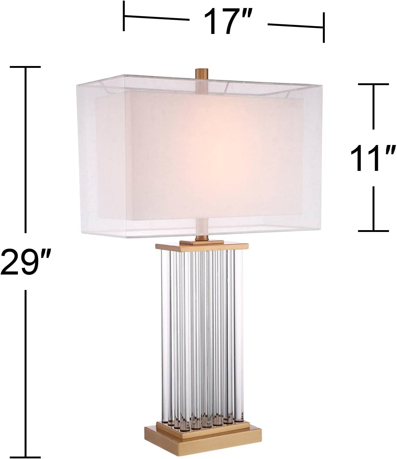 Vienna Full Spectrum Darcia Modern Luxury Table Lamp 29' Tall Clear Crystal Glass Column Sheer Outer White Linen Rectangular Shade for Bedroom Living Room House Home Bedside Nightstand Office Family