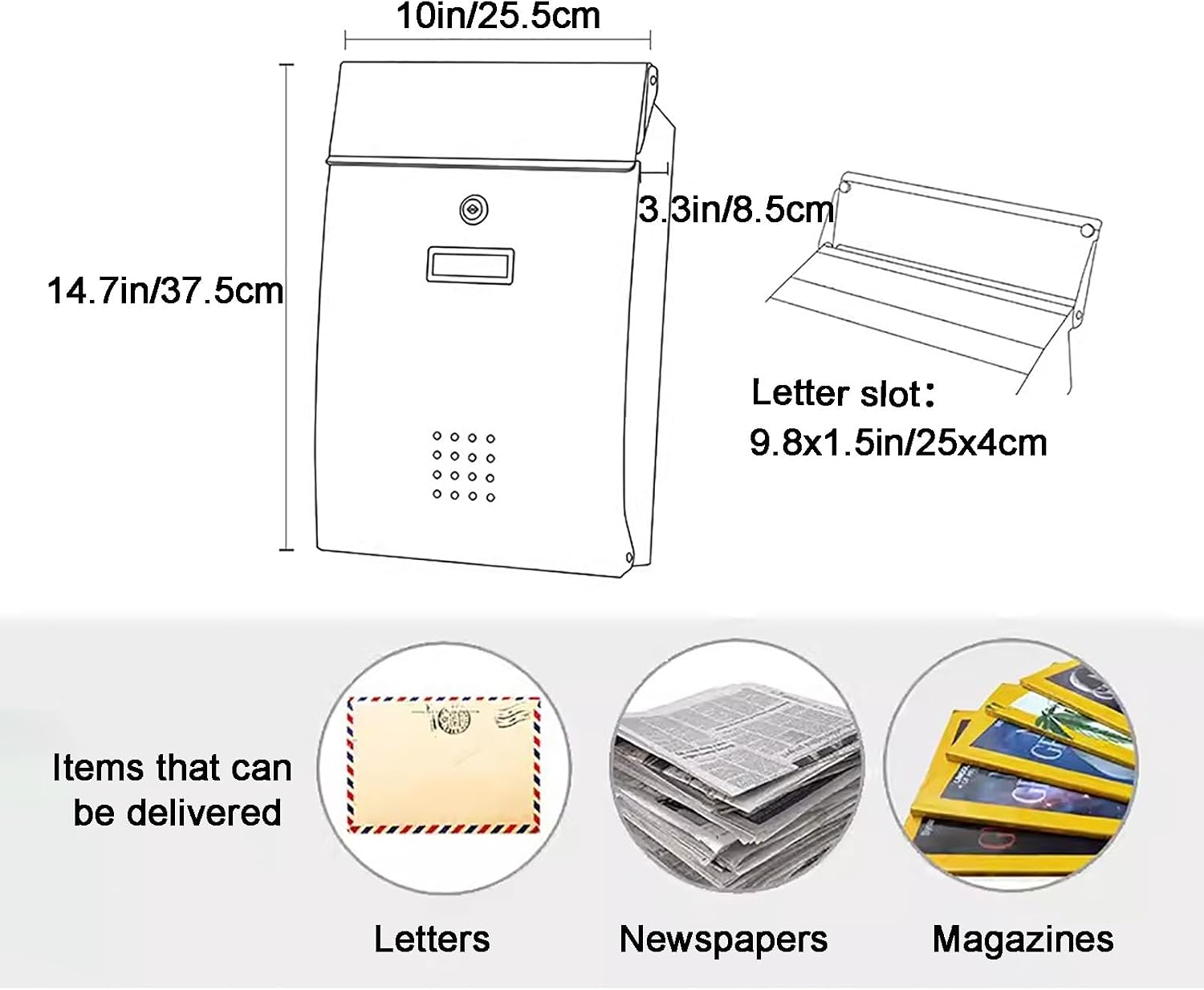 Mailboxes for Outside, Wall Mount Mailbox, Large Capacity Metal Mailbox with Key Lock, for Outdoor Decoration(Yellow)