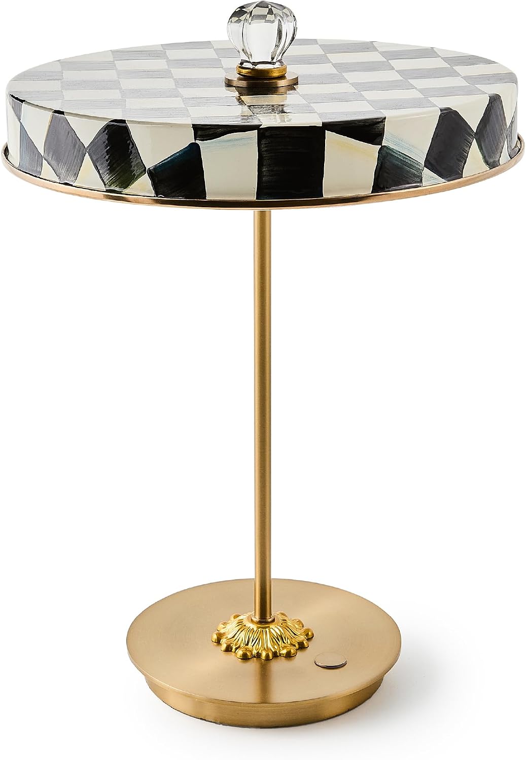 MACKENZIE-CHILDS LED Rechargeable Disk Table Lamp, Cordless Touch Lamp, Black-and-White Courtly Check