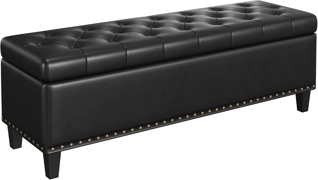 FiveWillowise Storage Ottoman Bench,51-Inch Large Storage Bench for Bedroom End of Bed, 30 Gallons Faux Leather Ottoman with Storage for Bedroom, Living Room, Entryway, Black