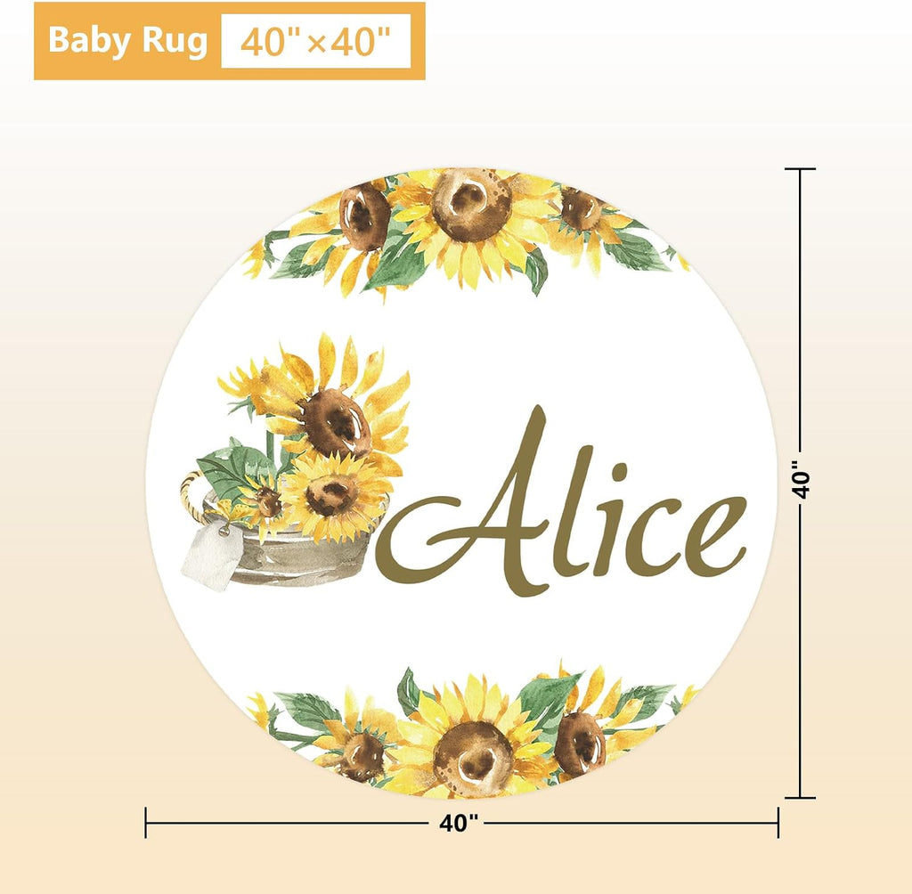 Terwex Personalized Baby Bedding Set - 5 Pcs Custom Infants Bedding Set with Infant Name - Double Layer Nursery Crib Set for Girls Boys - Customized Gifts for Toddler Baby Shower - Yellow Sunflower