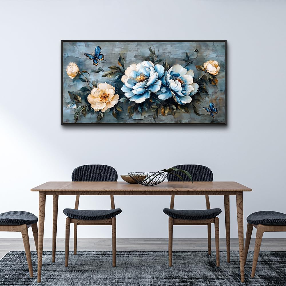 KELIYUAN Large Canvas Black Framed Wall Art Decor For Living Room Bedroom Abstract Wall Painting Flower ink painting Home Dining Room Wall Decorations Prints Posters Modern Room Home Decor 24'X48'