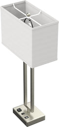 LEDMyPlace 28' Bedside Table Lamp w/ USB Port, On/Off Switch—E26 Lamp Holder—Brushed Nickel Finish & Fabric Linen Shade—Nightstand, Desk Lamp for Bedroom, Living Room, Office, Hotel Room—14'Wx28'Hx7'D
