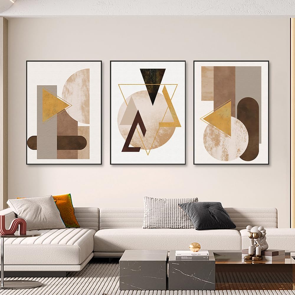 QKF Extra Large Framed Canvas Wall Art Geometric Minimalist Home Wall decor Living Room Bedroom Decoration Painting Tall wall Poster Printing 24' X 32' 3 Pieces