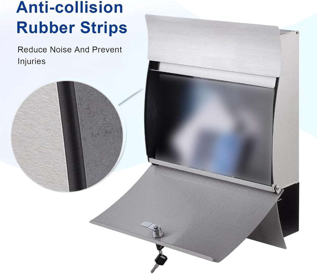 Modern Wall Mounted Mailbox, Large Capacity Galvanized Steel Metal Mail Box, Locking Mailboxes for Outside, Boxes Hanging Secure Postbox 14 x 4 x 18 Inch