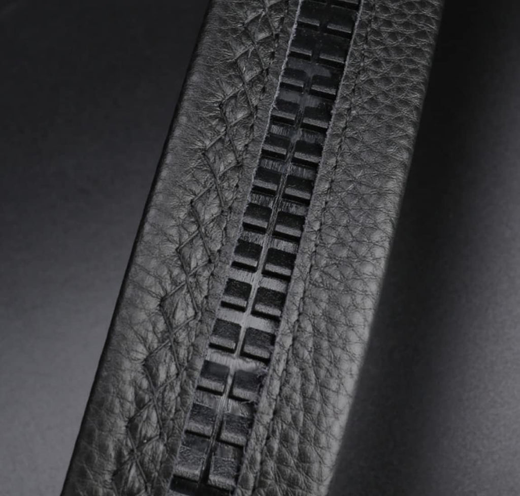 1.38' Luxury Genuine Leather Men's Dress Belt Wolf-Head Buckle Automatic Ratchet Reversible Gift Box