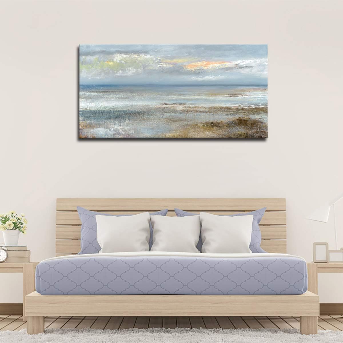 Abstract Wall Art Large Canvas Pictures Modern Blue Ocean Artwork on Canvas Prints Wall Decoration for Living Room Bedroom Bathroom Kitchen Office Home Wall Decor Framed Ready to Hang 29' x 58'