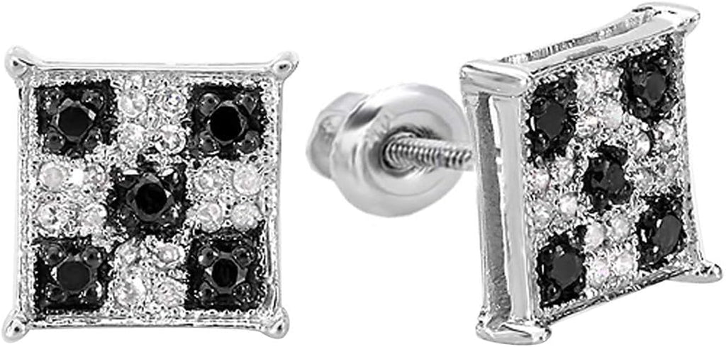Dazzlingrock Collection 0.25 Carat (ctw) Black & White Round Diamond 7.5mm Square Micro Pave Hip Hop Iced Out Studs, Screw Back, Unisex Design Ladies, Mens Real Diamond Earrings