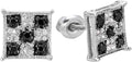 Dazzlingrock Collection 0.25 Carat (ctw) Black & White Round Diamond 7.5mm Square Micro Pave Hip Hop Iced Out Studs, Screw Back, Unisex Design Ladies, Mens Real Diamond Earrings