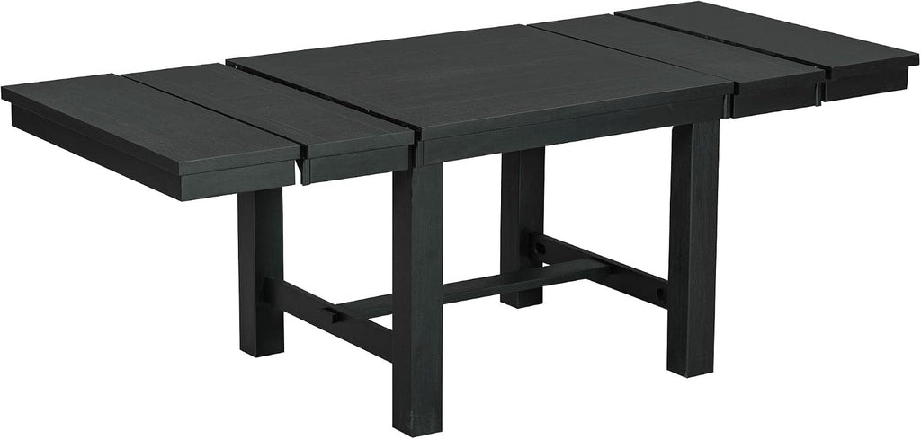 Farmhouse 6-Piece Extendable Dining Room Table Sets, Acacia Wood 82'' Dining Table with 2 Removable Leaf and Upholstered Dining Chairs& Bench, Soft Cushion with Rivet (Black+WT)