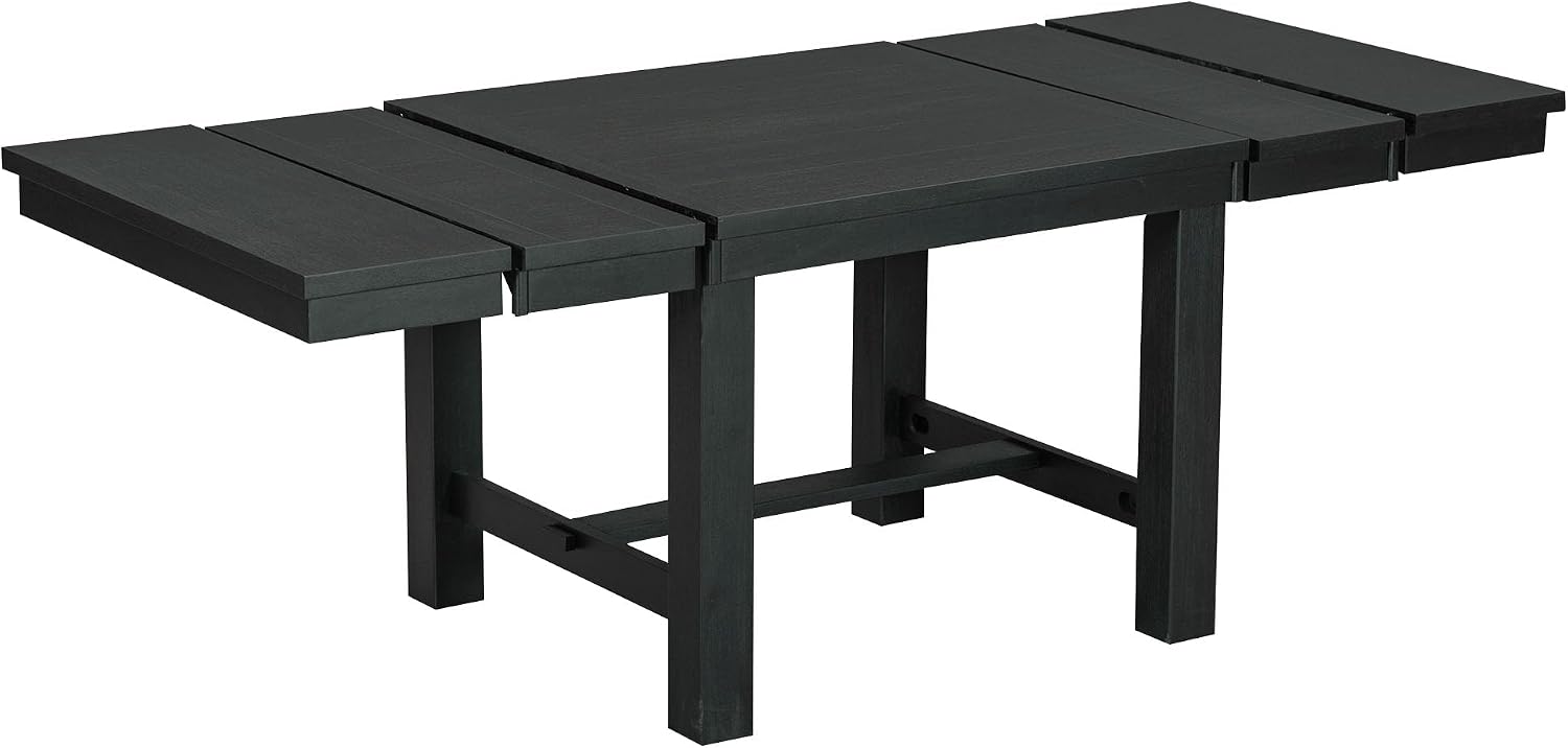 Farmhouse 6-Piece Extendable Dining Room Table Sets, Acacia Wood 82'' Dining Table with 2 Removable Leaf and Upholstered Dining Chairs& Bench, Soft Cushion with Rivet (Black+WT)