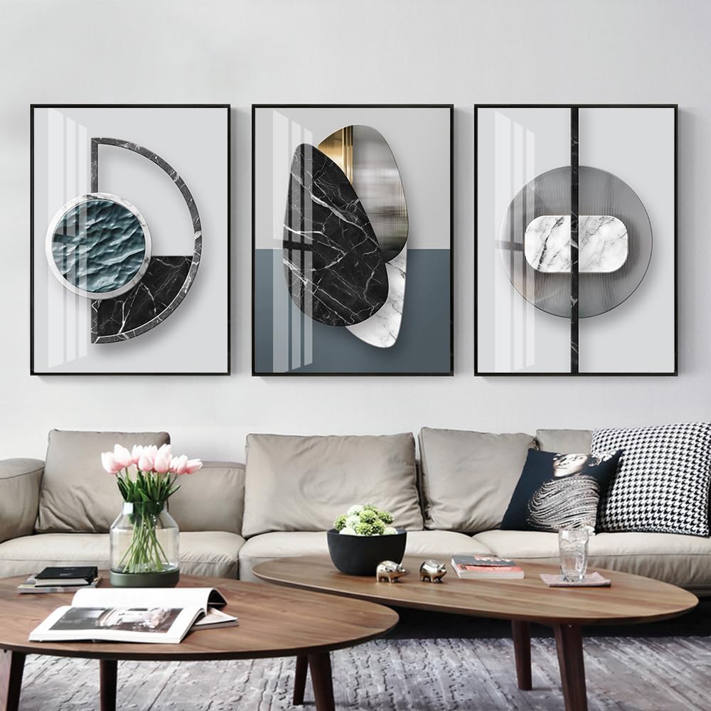 QKF Large Glossy Canvas Abstract Geometric Wall Art Dark Graphics Modern Home Living Room Bedroom Wall Decor Painting Poster Printing Artwork 20 'X 28'
