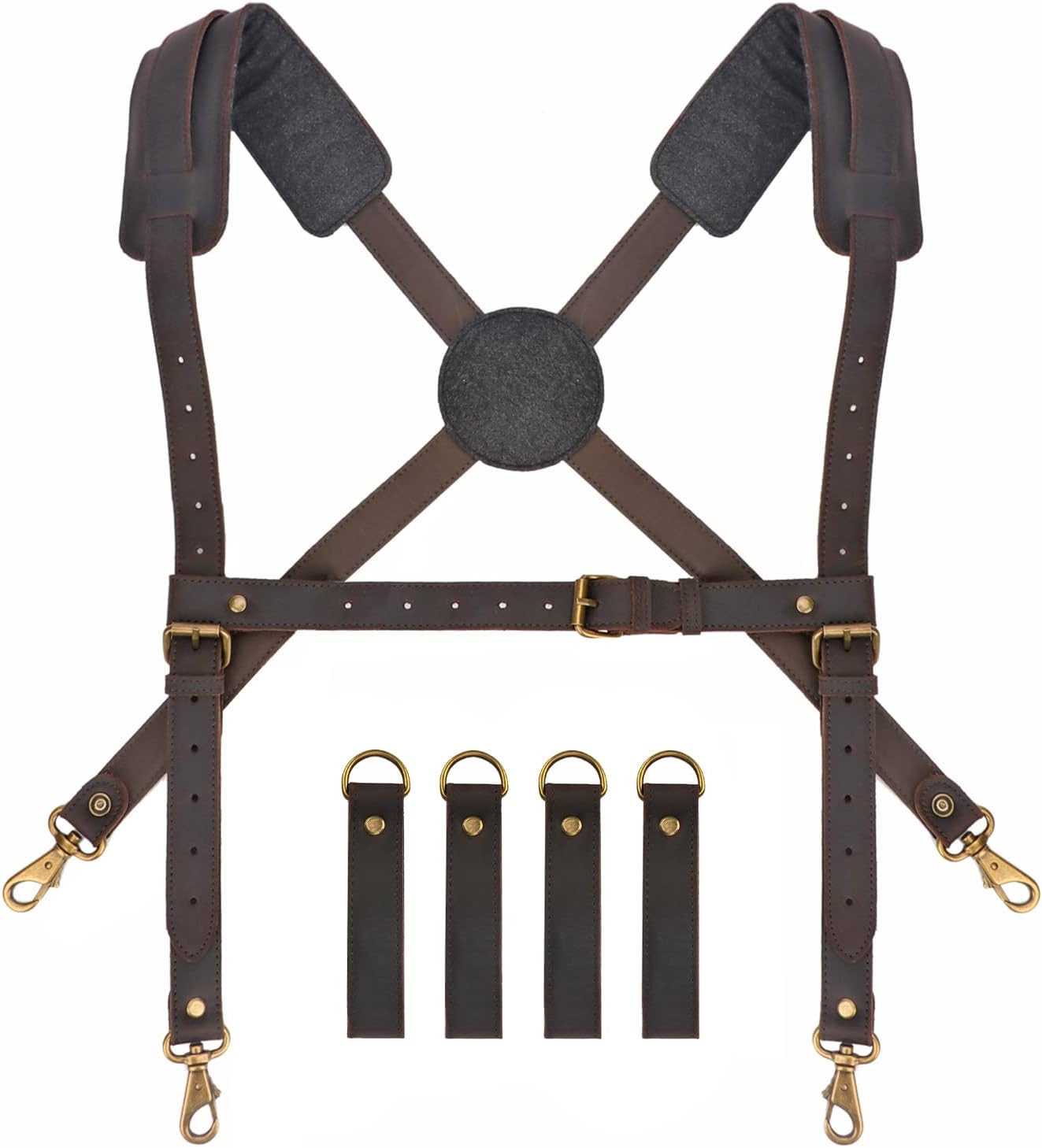 Tourbon Leather Construction Work Tool Belt with Suspenders for Men Faux Fleece Padded Heavy Duty Electrician's Combo Framing Carpenter Belts