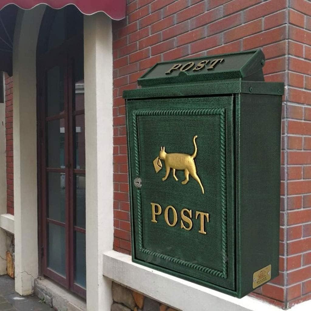 JYDQM Suggestion Box Comment Collection Box Mailbox European Aluminum with Lock Outdoor Post Box Secure Letterbox (Color : Green)