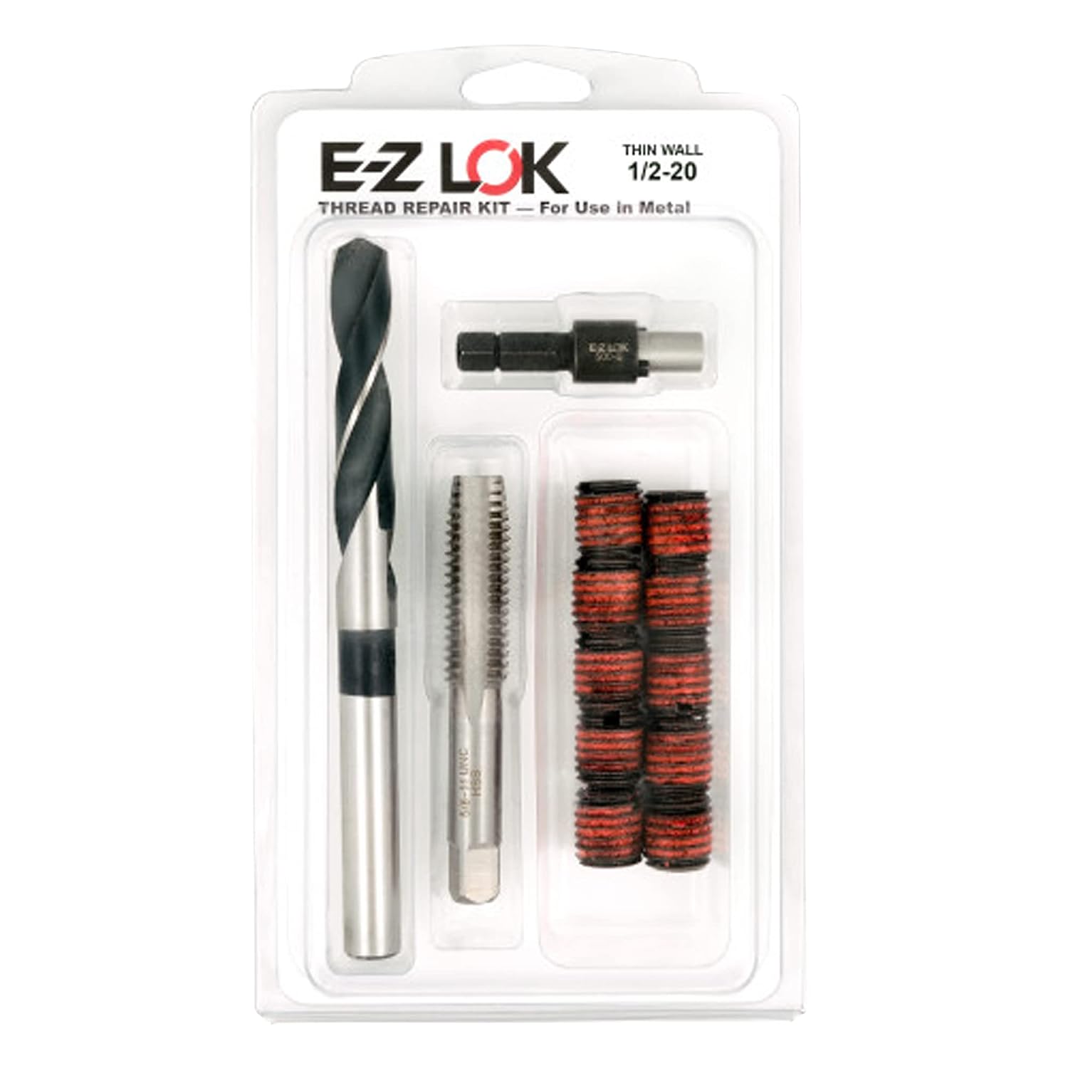 E-Z LOK EZ-310-820 Thread Repair Kit for Metal Carbon Steel Threaded Inserts 1/2-20 and Installation Tools
