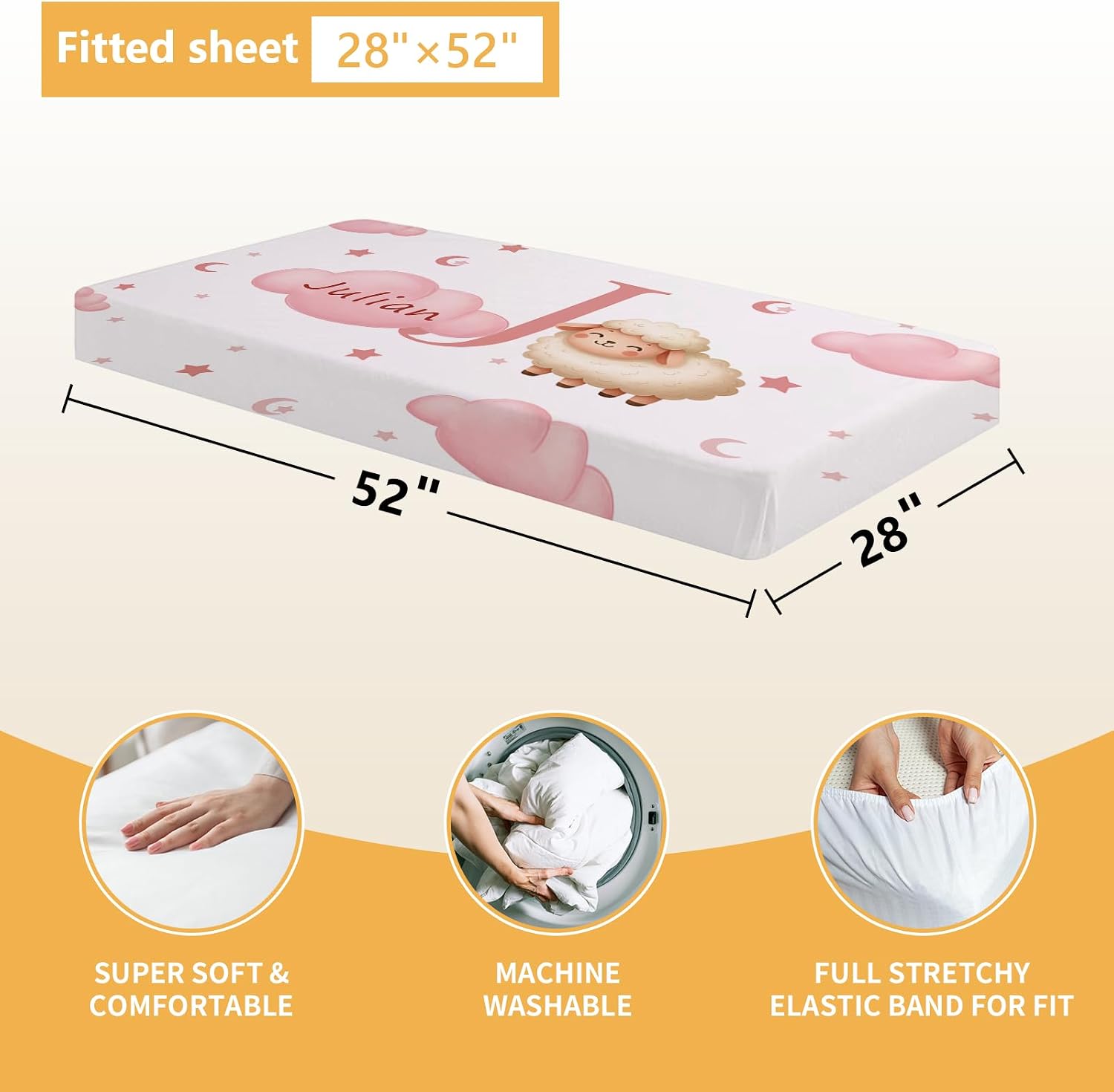 Terwex 5 Piece Customized Crib Bedding Set for Baby Girls - Custom Name Baby Crib Pink Sheep Nursery Bedding Set with Soft Blanket, Fitted Sheet, Rug, Personalized Gifts for Toddler, Newborn, Infant
